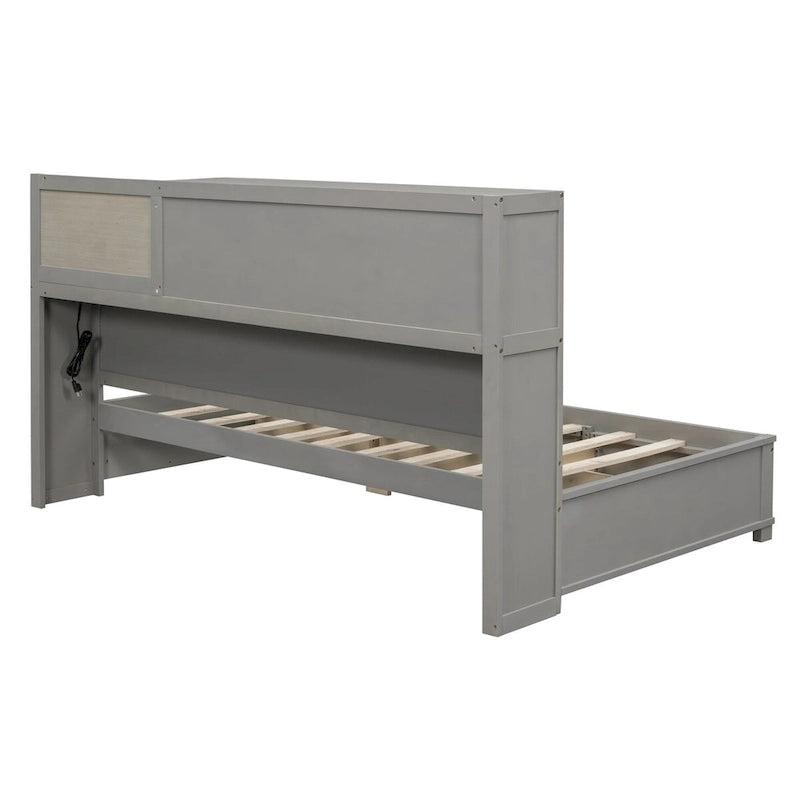 Lit de repos en bois de taille double avec 3 tiroirs et ports USB
