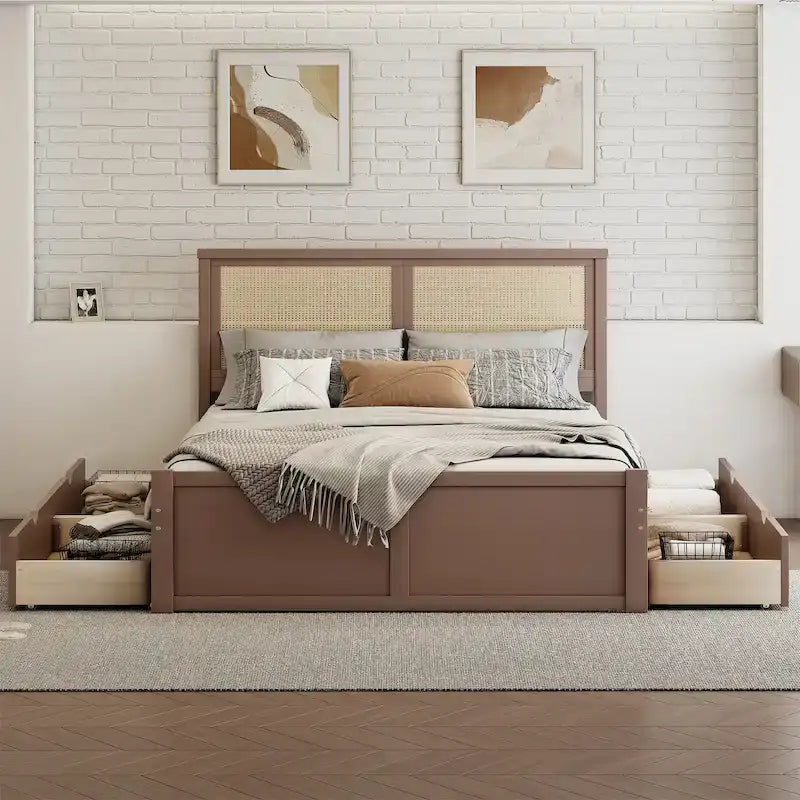 Lit plateforme en bois pleine grandeur avec rangement