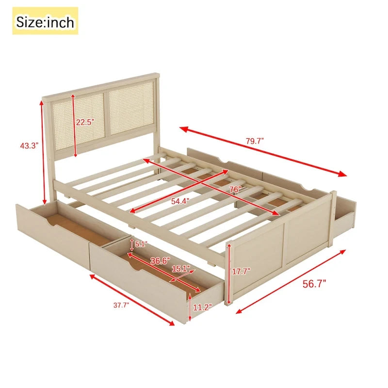 Lit plateforme en bois pleine grandeur avec rangement