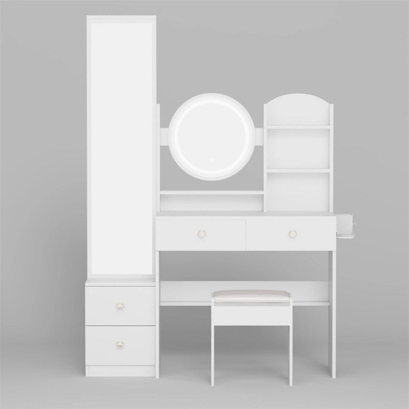 Coiffeuse Miroir LED avec Tabouret Rembourré & 2 Prises CA + 2 Ports USB