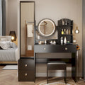 Coiffeuse Miroir LED avec Tabouret Rembourré & 2 Prises CA + 2 Ports USB