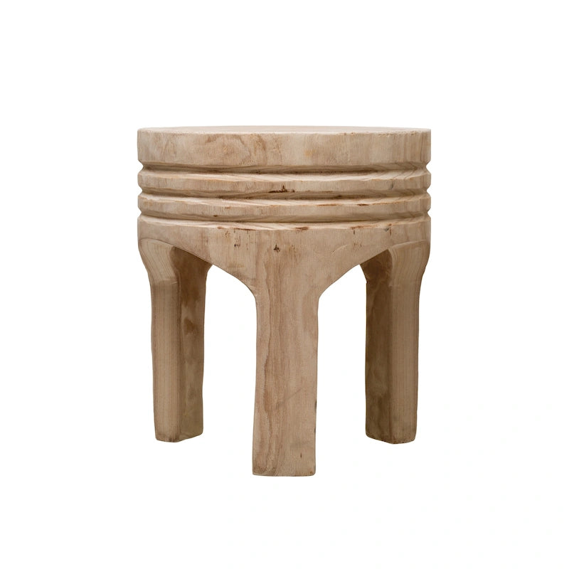 Tabouret sculpté en bois de paulownia