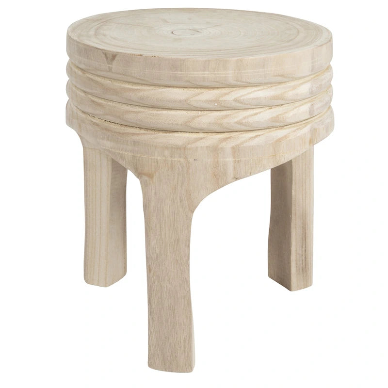 Tabouret sculpté en bois de paulownia