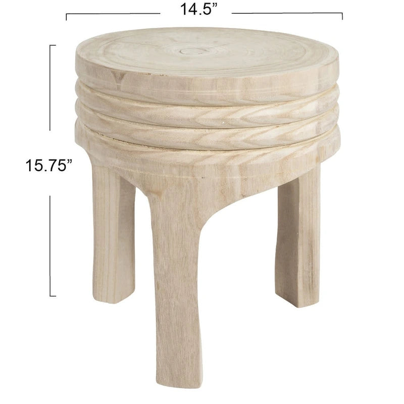 Tabouret sculpté en bois de paulownia