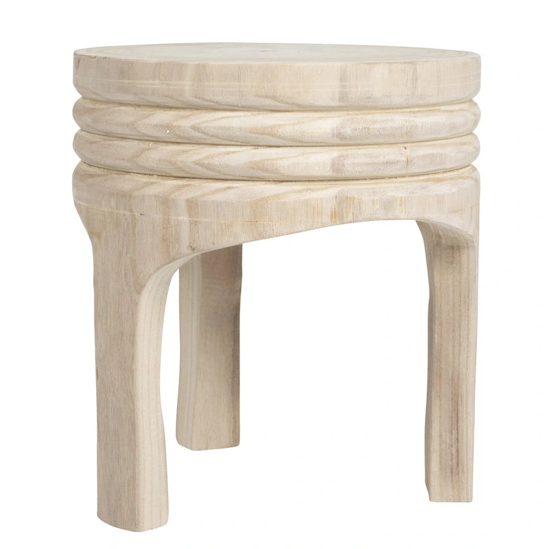 Tabouret sculpté en bois de paulownia
