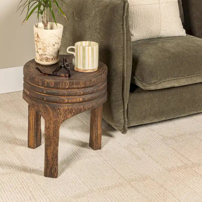 Tabouret sculpté en bois de paulownia