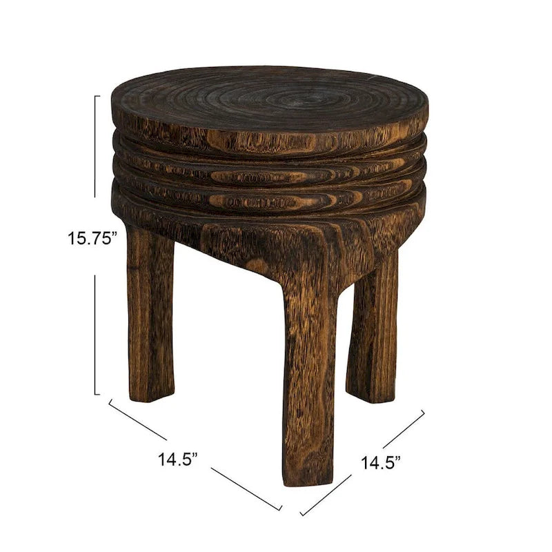 Tabouret sculpté en bois de paulownia