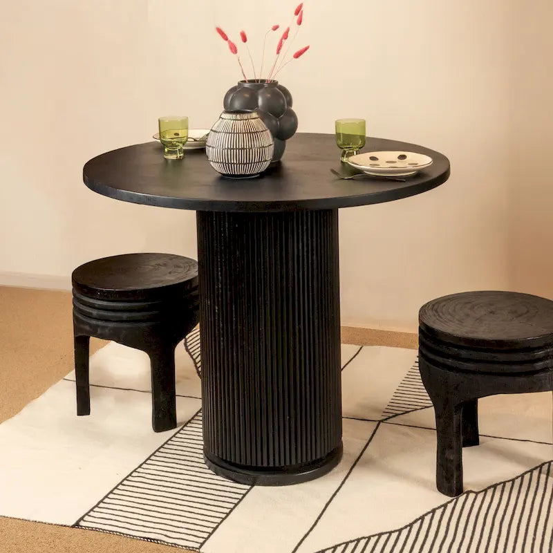Tabouret sculpté en bois de paulownia