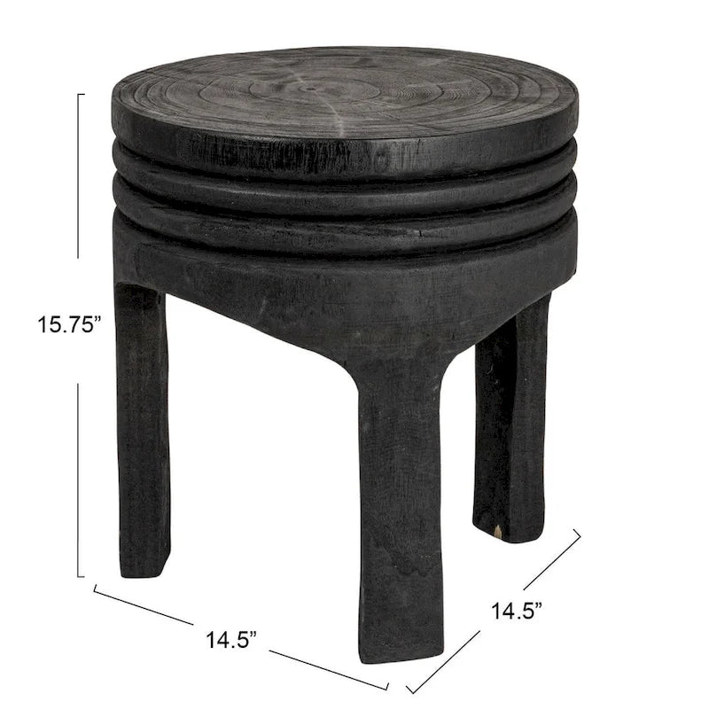 Tabouret sculpté en bois de paulownia