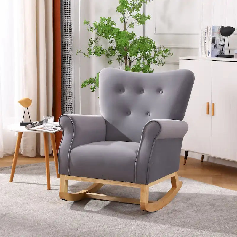 Fauteuil à bascule à dossier haut et capitonné