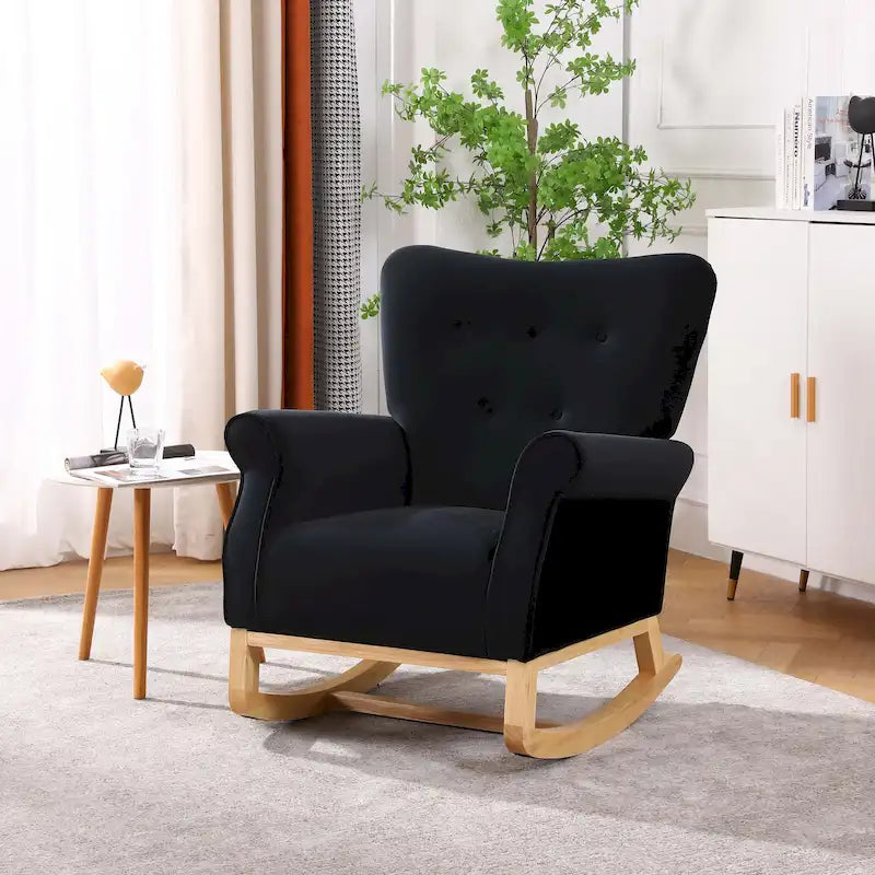 Fauteuil à bascule à dossier haut et capitonné