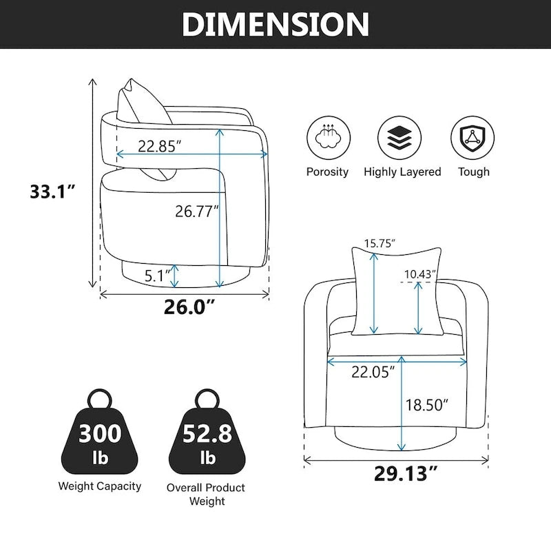 Fauteuil pivotant d'appoint à dossier ouvert 29,1W avec base patinée