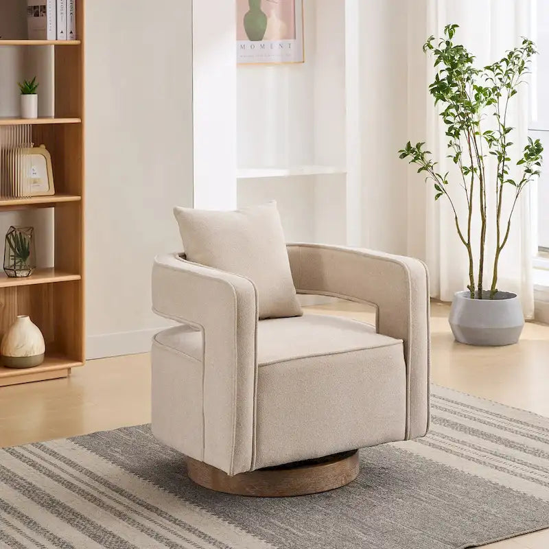 Fauteuil pivotant d'appoint à dossier ouvert 29,1W avec base patinée
