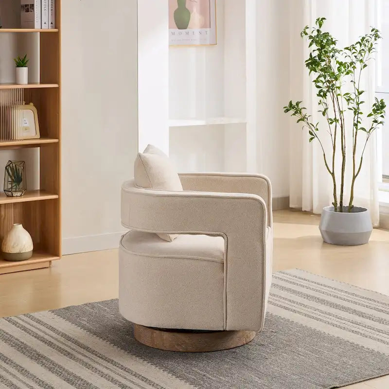 Fauteuil pivotant d'appoint à dossier ouvert 29,1W avec base patinée