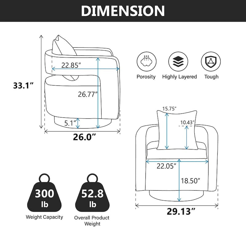 Fauteuil pivotant d'appoint à dossier ouvert 29,1W avec base patinée