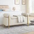 Banc de rangement capitonné en velours avec accoudoirs cylindriques