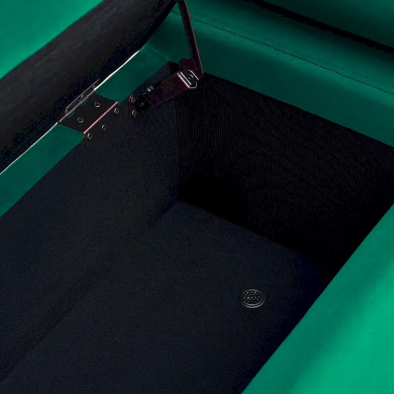 Banc de rangement capitonné en velours avec accoudoirs cylindriques
