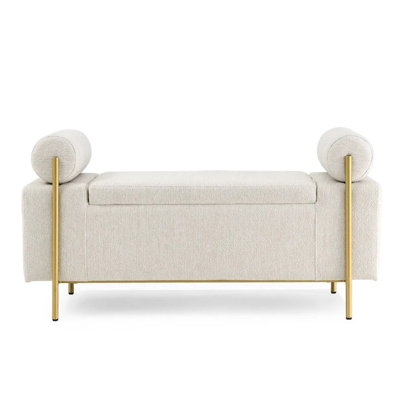 Banc de rangement capitonné en velours avec accoudoirs cylindriques