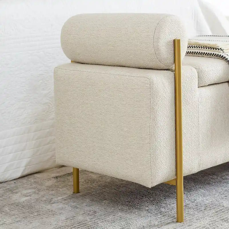 Banc de rangement capitonné en velours avec accoudoirs cylindriques