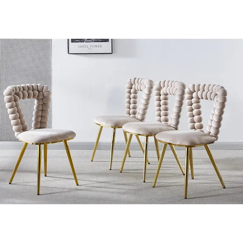 Lot de 4 chaises modernes avec pieds en tube de fer, coussins moelleux et dossier confortable, idéales pour salle à manger et salon