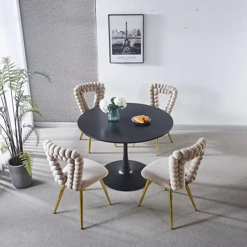 Lot de 4 chaises modernes avec pieds en tube de fer, coussins moelleux et dossier confortable, idéales pour salle à manger et salon