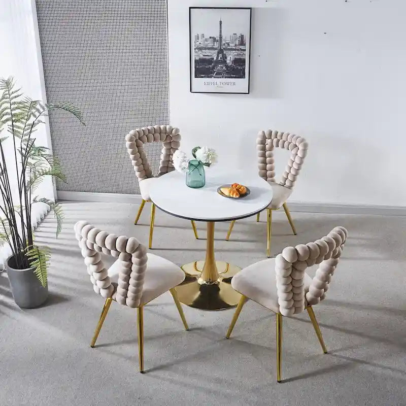 Lot de 4 chaises modernes avec pieds en tube de fer, coussins moelleux et dossier confortable, idéales pour salle à manger et salon
