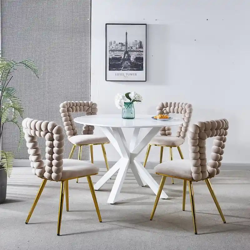 Lot de 4 chaises modernes avec pieds en tube de fer, coussins moelleux et dossier confortable, idéales pour salle à manger et salon