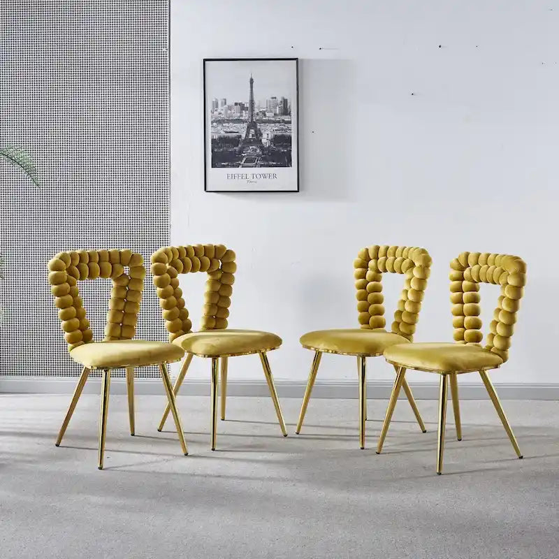 Lot de 4 chaises modernes avec pieds en tube de fer, coussins moelleux et dossier confortable, idéales pour salle à manger et salon