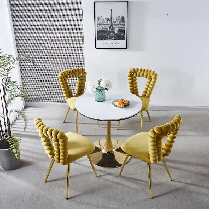 Lot de 4 chaises modernes avec pieds en tube de fer, coussins moelleux et dossier confortable, idéales pour salle à manger et salon