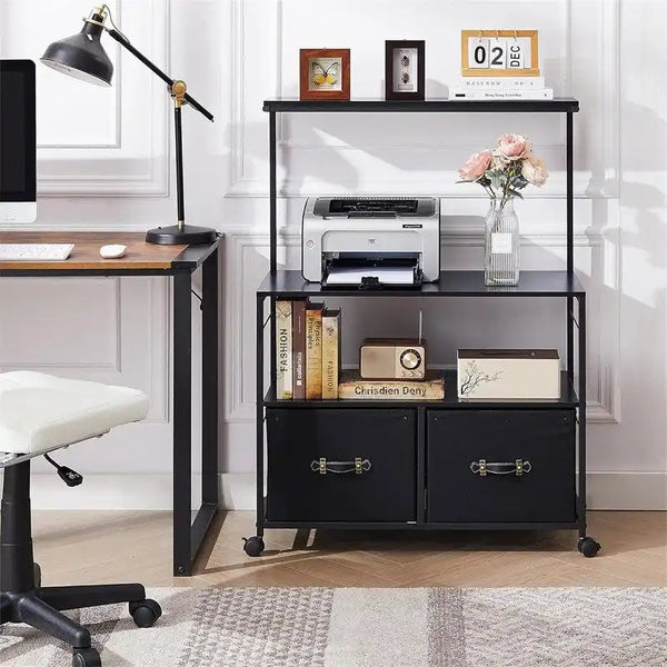 Meuble de classement latéral mobile support d'imprimante roulant avec 3 étagères de rangement ouvertes - 40 P x 80 L x 110 H cm