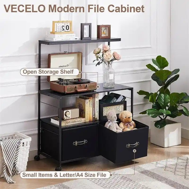 Meuble de classement latéral mobile support d'imprimante roulant avec 3 étagères de rangement ouvertes - 40 P x 80 L x 110 H cm