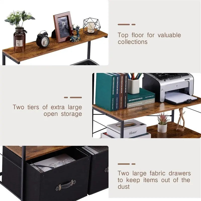 Meuble de classement latéral mobile support d'imprimante roulant avec 3 étagères de rangement ouvertes - 40 P x 80 L x 110 H cm