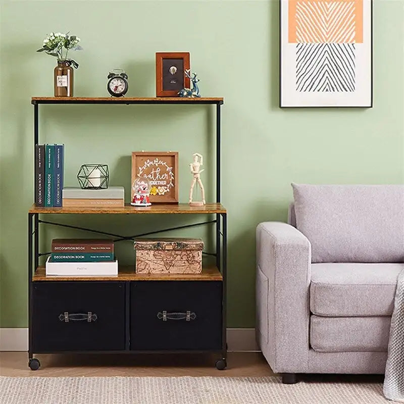 Meuble de classement latéral mobile support d'imprimante roulant avec 3 étagères de rangement ouvertes - 40 P x 80 L x 110 H cm