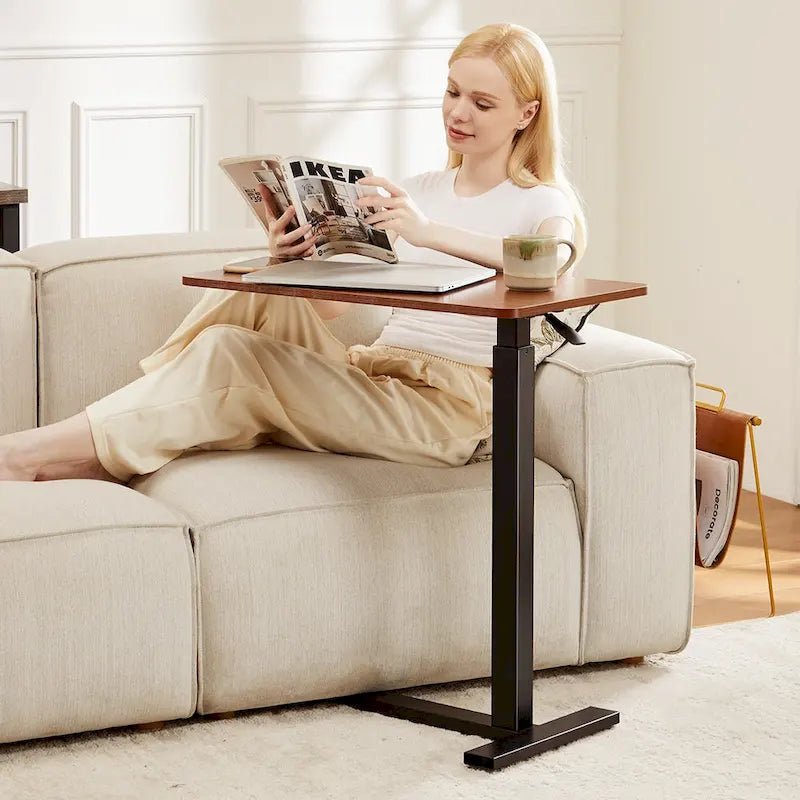 Adjustable Mobile Bed Desk Computer Desk Mobile Standing Desk Lifting Desk with Lockable Casters Portable L-Shaped Desks