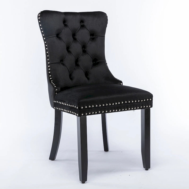 Chaises de salle à manger capitonnées en velours avec pieds en bois et garniture cloutée, lot de 2