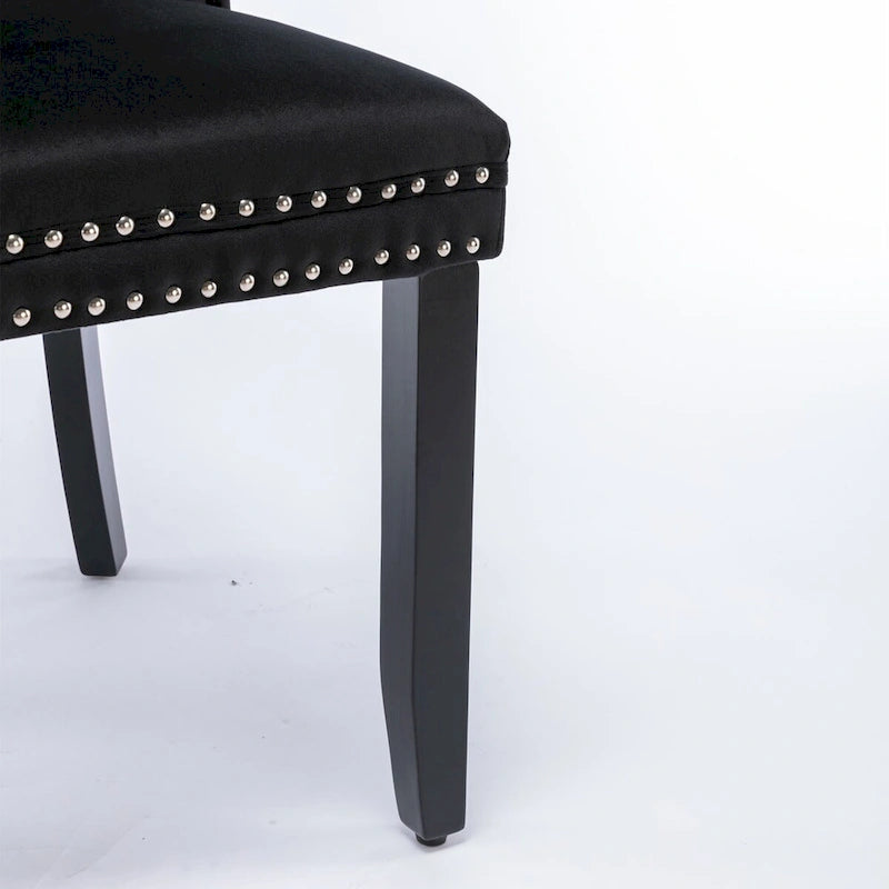 Chaises de salle à manger capitonnées en velours avec pieds en bois et garniture cloutée, lot de 2