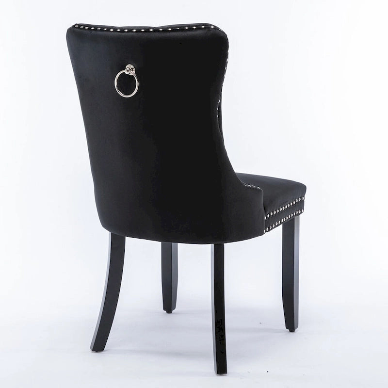 Chaises de salle à manger capitonnées en velours avec pieds en bois et garniture cloutée, lot de 2