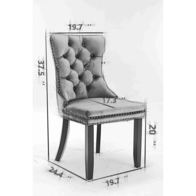 Chaises de salle à manger capitonnées en velours avec pieds en bois et garniture cloutée, lot de 2