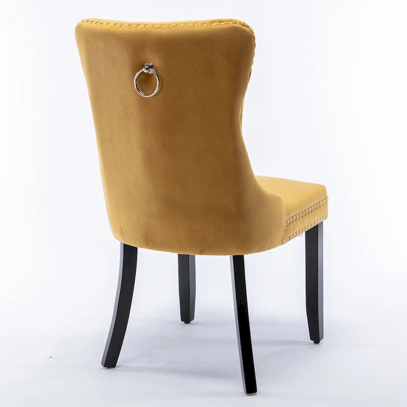 Chaises de salle à manger capitonnées en velours avec pieds en bois et garniture cloutée, lot de 2