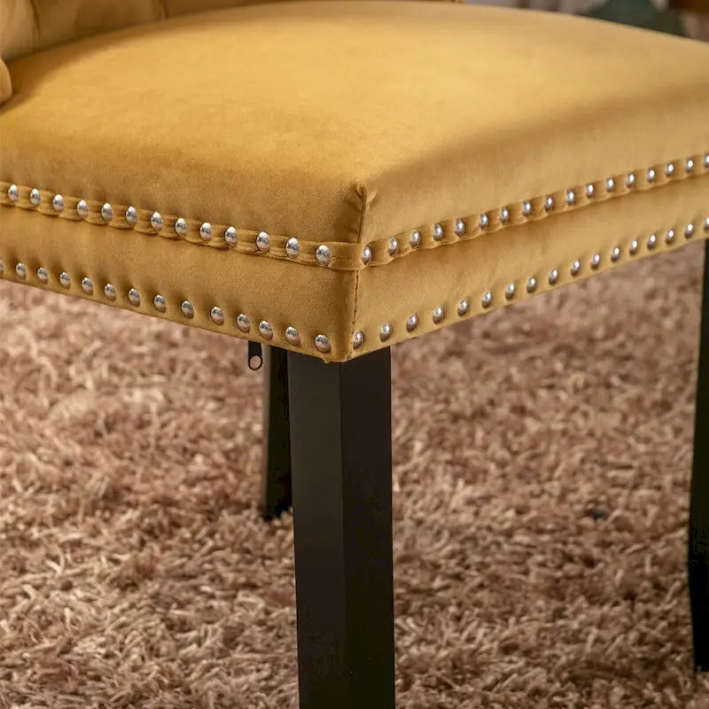Chaises de salle à manger capitonnées en velours avec pieds en bois et garniture cloutée, lot de 2