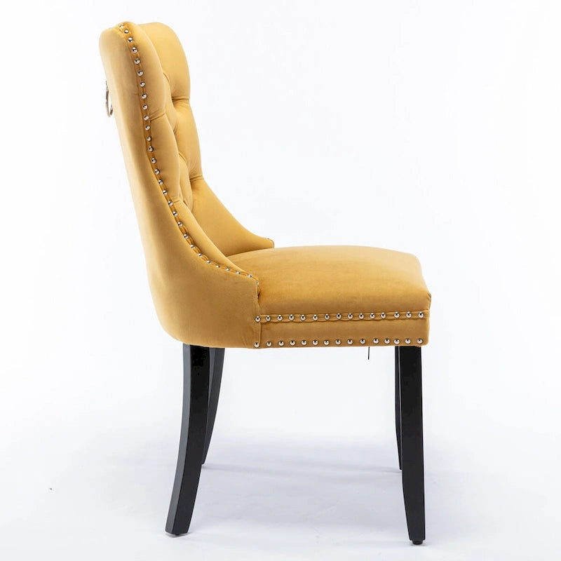 Chaises de salle à manger capitonnées en velours avec pieds en bois et garniture cloutée, lot de 2