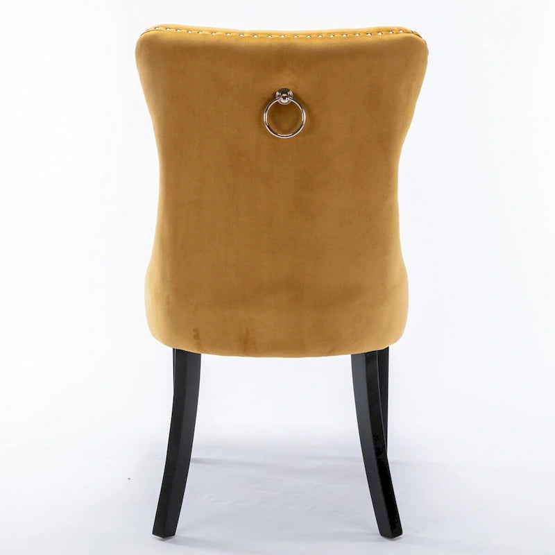 Chaises de salle à manger capitonnées en velours avec pieds en bois et garniture cloutée, lot de 2