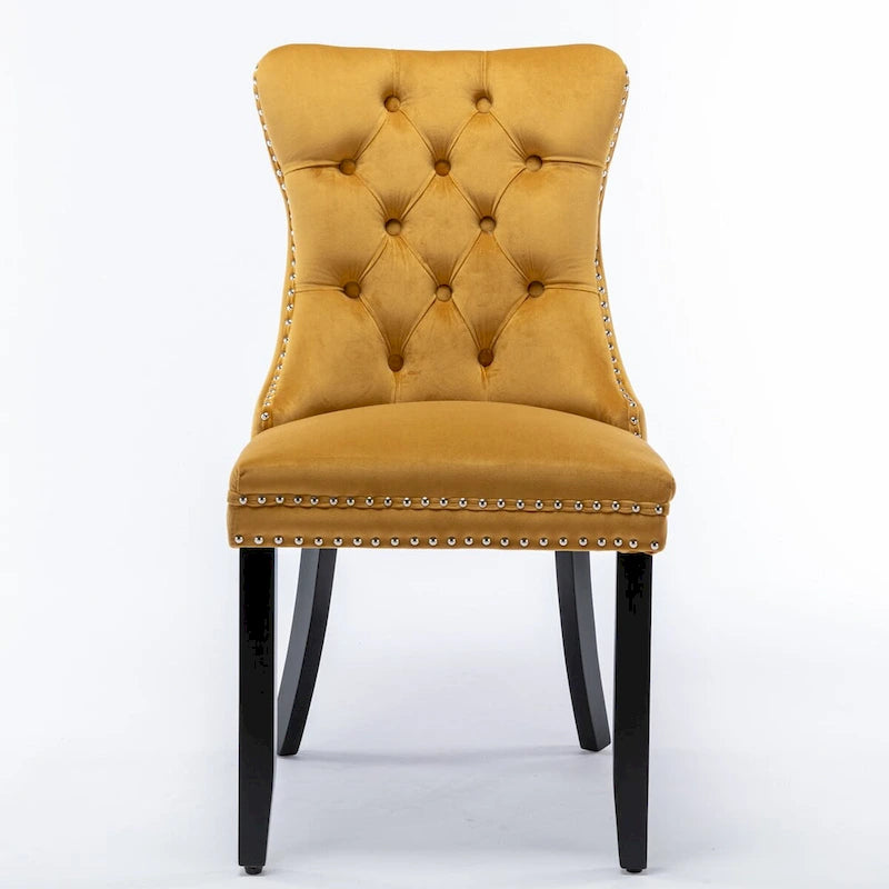 Chaises de salle à manger capitonnées en velours avec pieds en bois et garniture cloutée, lot de 2