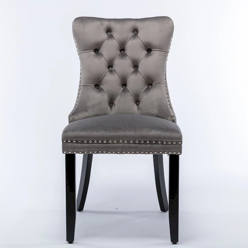 Chaises de salle à manger capitonnées en velours avec pieds en bois et garniture cloutée, lot de 2