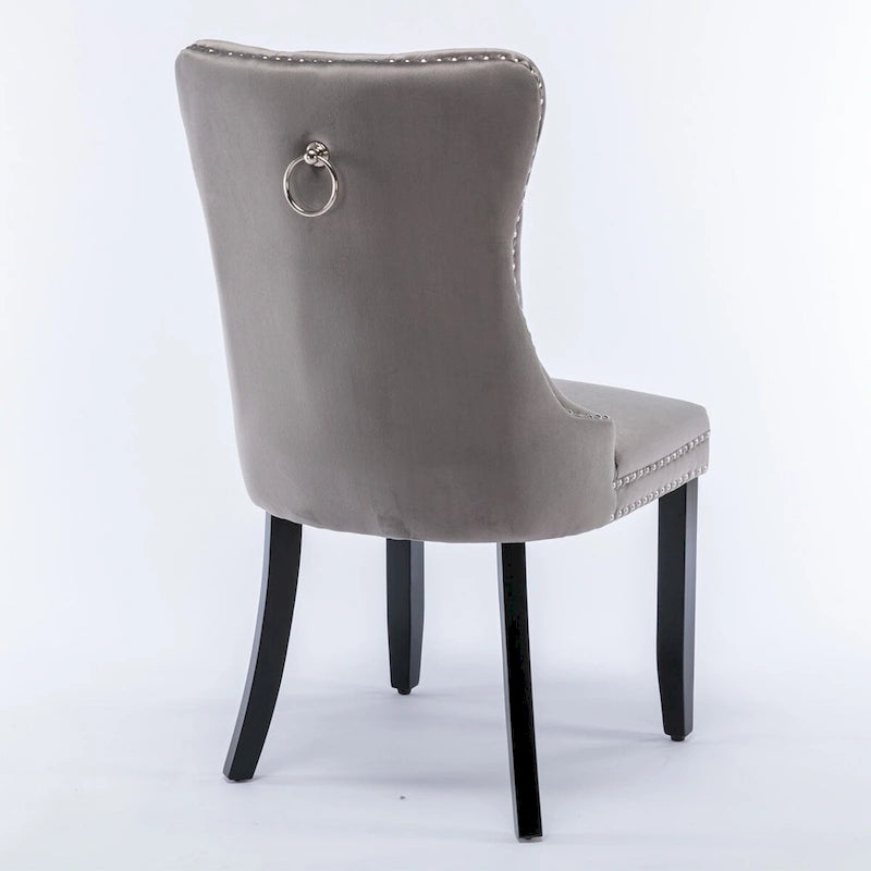 Chaises de salle à manger capitonnées en velours avec pieds en bois et garniture cloutée, lot de 2