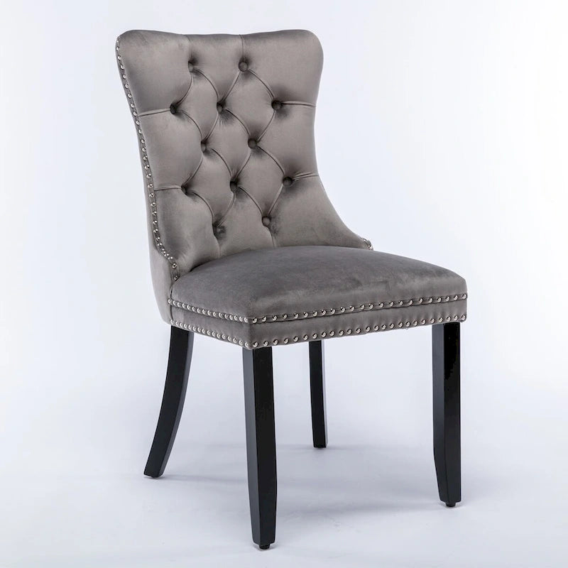 Chaises de salle à manger capitonnées en velours avec pieds en bois et garniture cloutée, lot de 2