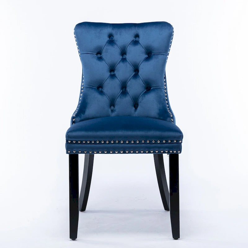 Chaises de salle à manger capitonnées en velours avec pieds en bois et garniture cloutée, lot de 2
