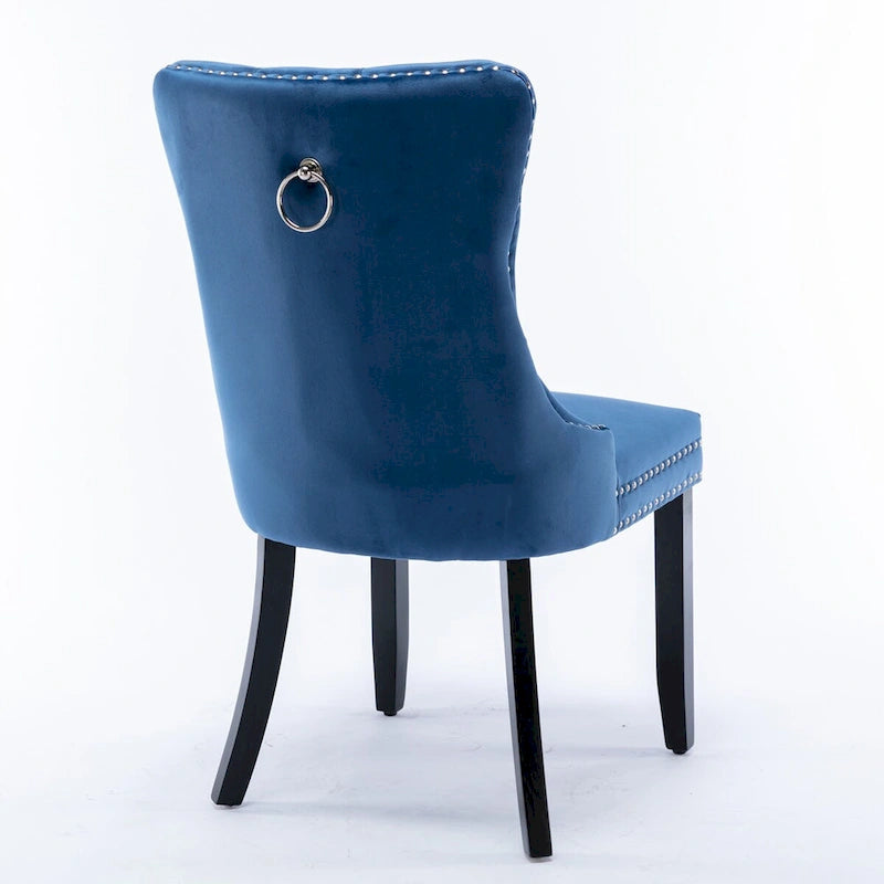 Chaises de salle à manger capitonnées en velours avec pieds en bois et garniture cloutée, lot de 2