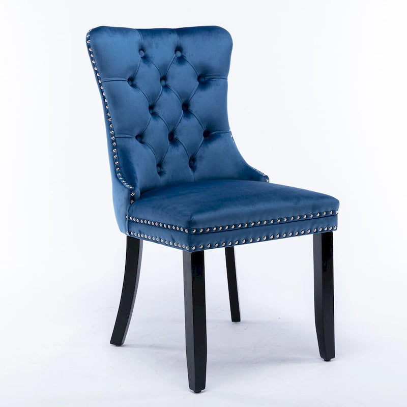 Chaises de salle à manger capitonnées en velours avec pieds en bois et garniture cloutée, lot de 2