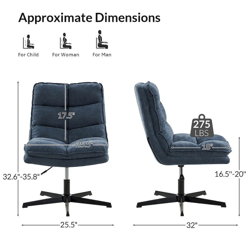 Fauteuil de bureau moderne sans accoudoirs - capitonné, pivotant à 360°, rembourré
